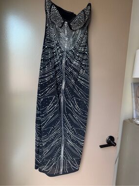 AKIRA Black Strapless Midi Dress with Silver Rhinestones